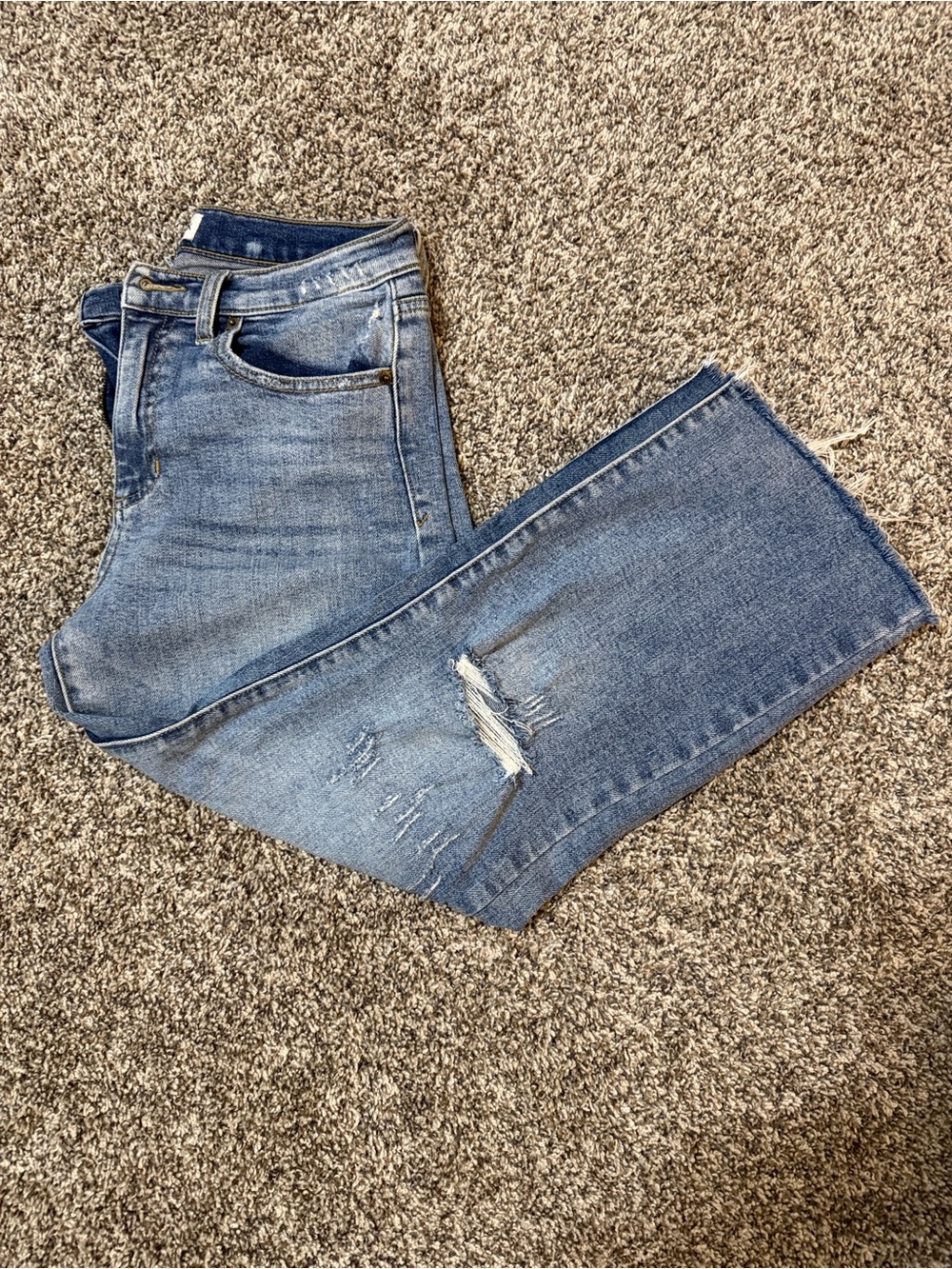 Sneak Peek Light Blue Cropped Distressed Ankle Jeans
